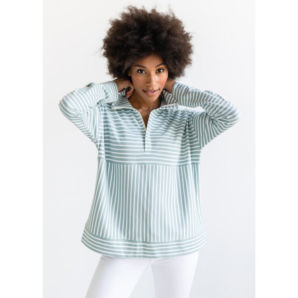 Alice Walk The Zip-Up Sweatshirt Navy Blue & White Stripe - S - Picture 2 of 5
